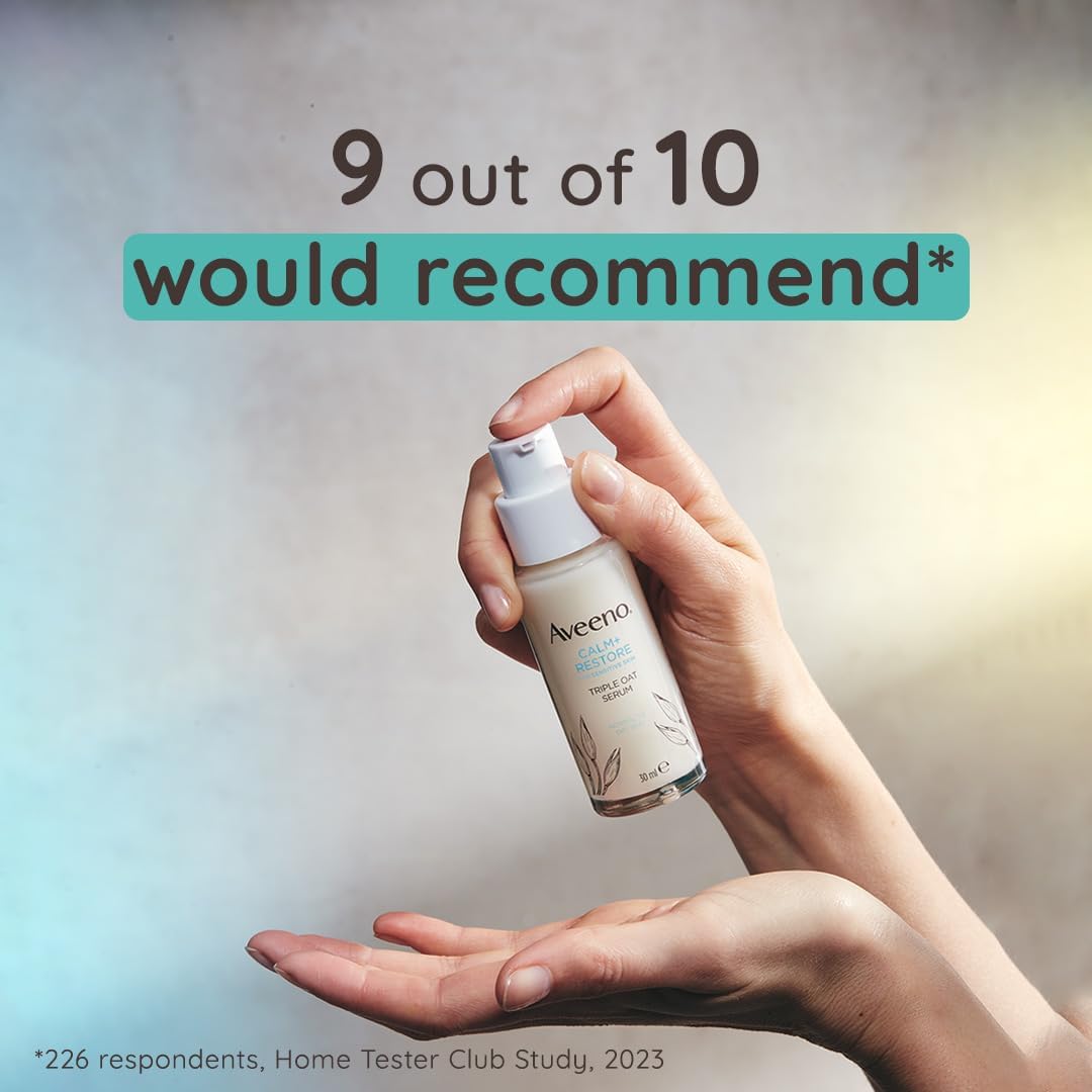 AVEENO Face CALM+RESTORE Triple Oat Serum (1 x 30ml), Instantly Smoothing Face Serum with Triple Oat Complex and Calming Feverfew for Fortified Skin, 24h Moisturisation, Face Care for Sensitive Skin
