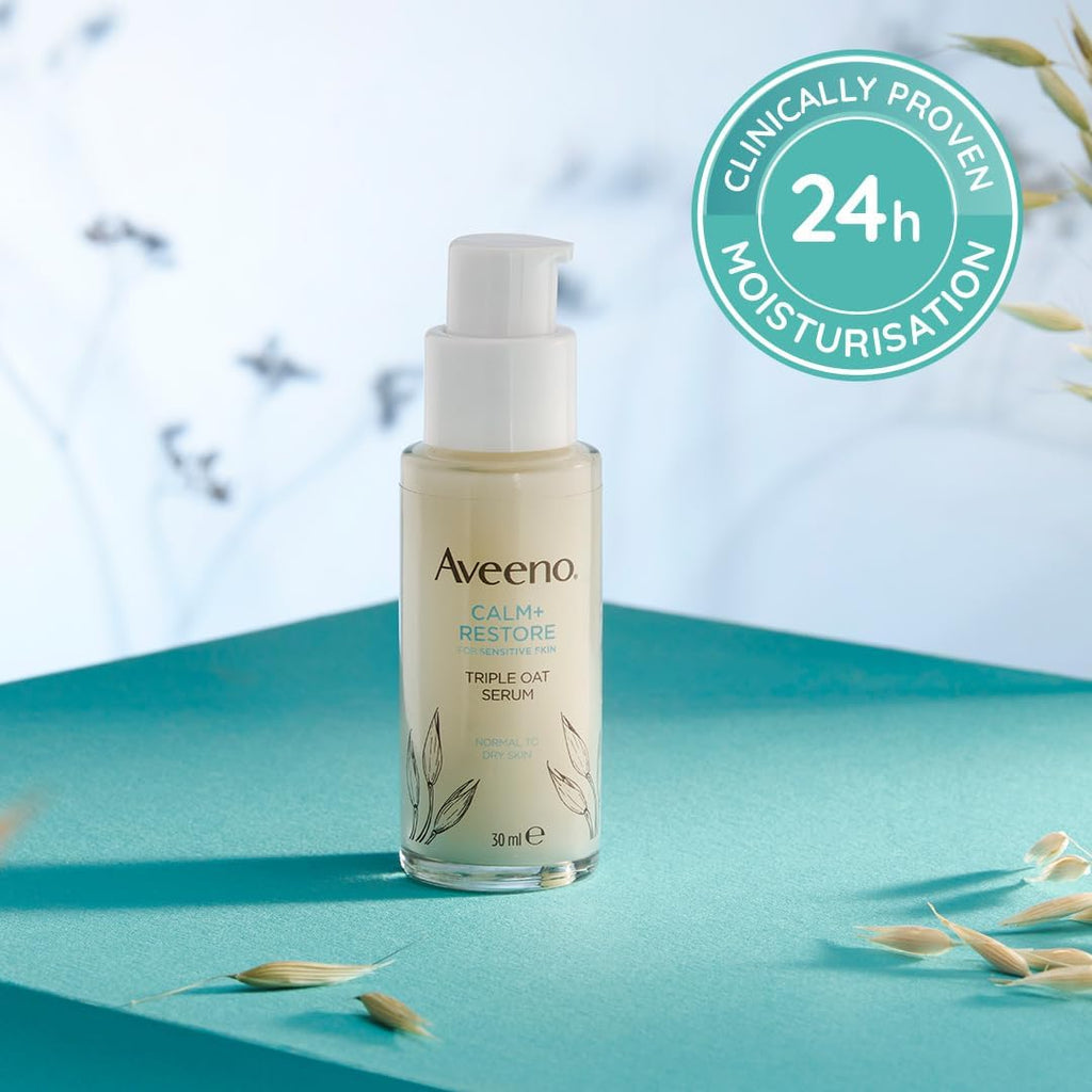 AVEENO Face CALM+RESTORE Triple Oat Serum (1 x 30ml), Instantly Smoothing Face Serum with Triple Oat Complex and Calming Feverfew for Fortified Skin, 24h Moisturisation, Face Care for Sensitive Skin