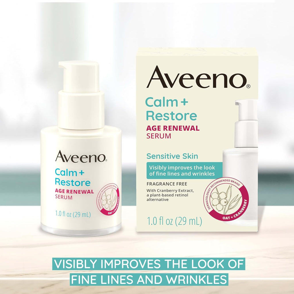 Aveeno Calm + Restore Age Renewal Anti Ageing Serum with Nourishing Oatmeal and Blueberry Extract Visibly Improves the Look of Fine Lines, Unscented