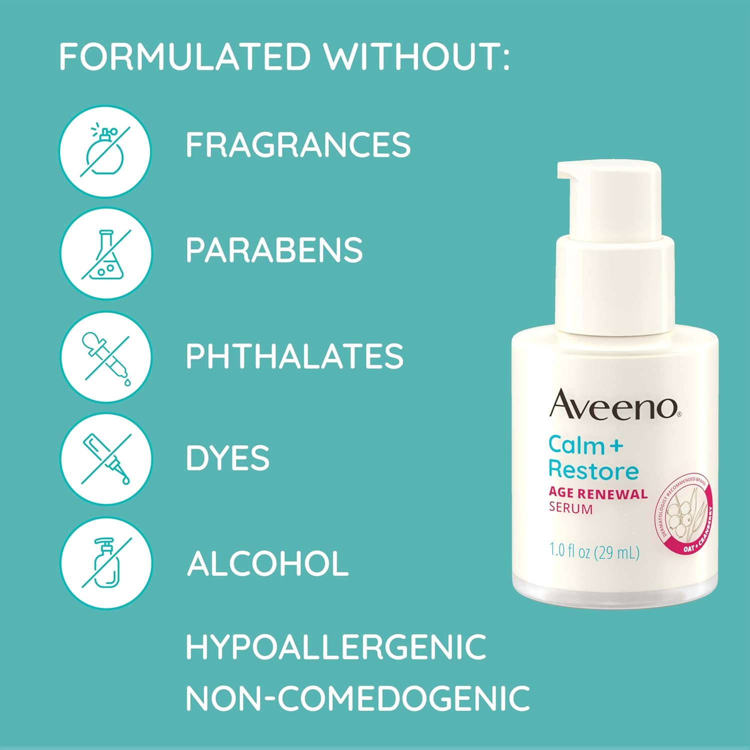 Aveeno Calm + Restore Age Renewal Anti Ageing Serum with Nourishing Oatmeal and Blueberry Extract Visibly Improves the Look of Fine Lines, Unscented