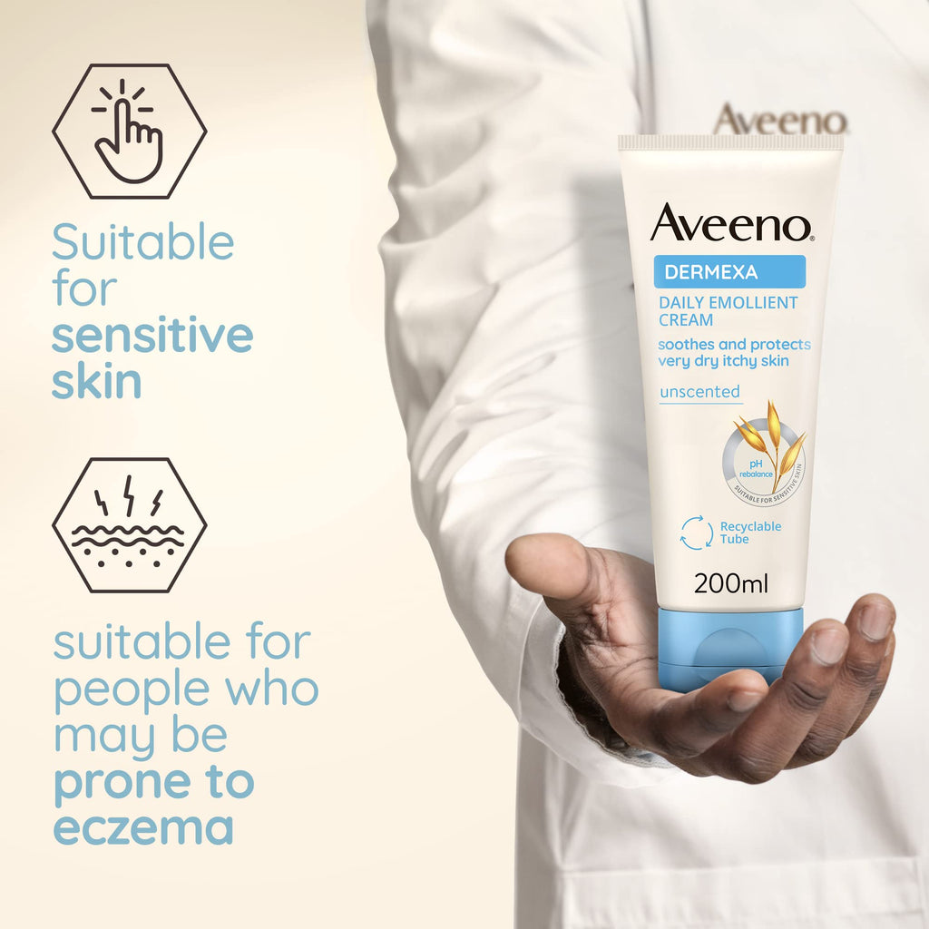 Aveeno Dermexa Daily Emollient Cream (1x 500ml), Emollient Cream Enriched with Triple Oat Complex and Ceramides for Sensitive Skin, Soothing Relief from Itchy, Dry Skin Prone to Eczema