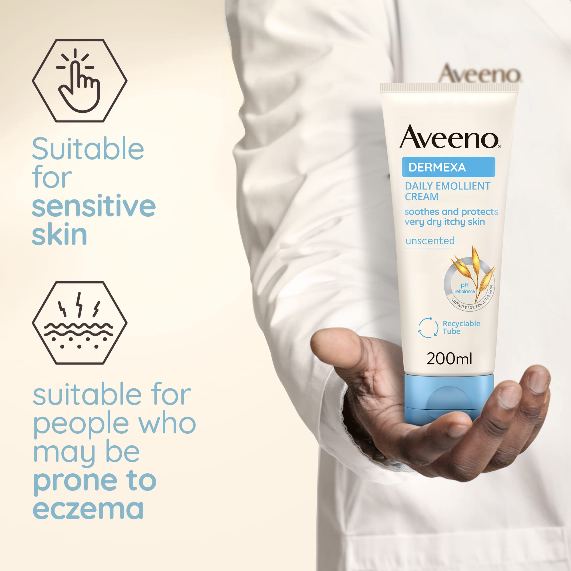 Aveeno Dermexa Daily Emollient Cream (1x 500ml), Emollient Cream Enriched with Triple Oat Complex and Ceramides for Sensitive Skin, Soothing Relief from Itchy, Dry Skin Prone to Eczema