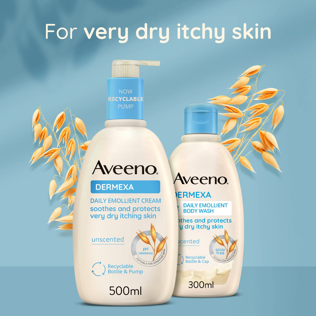 Aveeno Dermexa Daily Emollient Cream (1x 500ml), Emollient Cream Enriched with Triple Oat Complex and Ceramides for Sensitive Skin, Soothing Relief from Itchy, Dry Skin Prone to Eczema