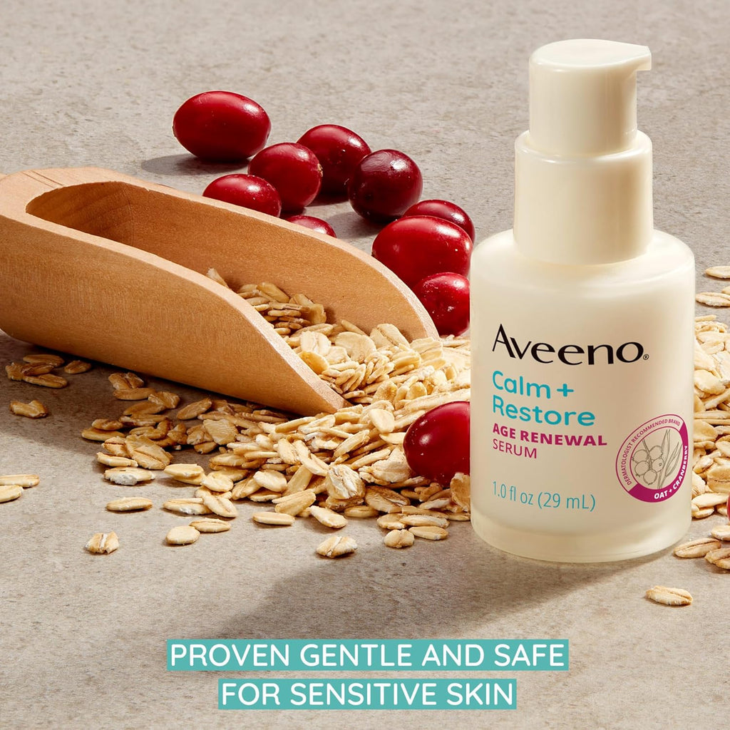 Aveeno Calm + Restore Age Renewal Anti Ageing Serum with Nourishing Oatmeal and Blueberry Extract Visibly Improves the Look of Fine Lines, Unscented