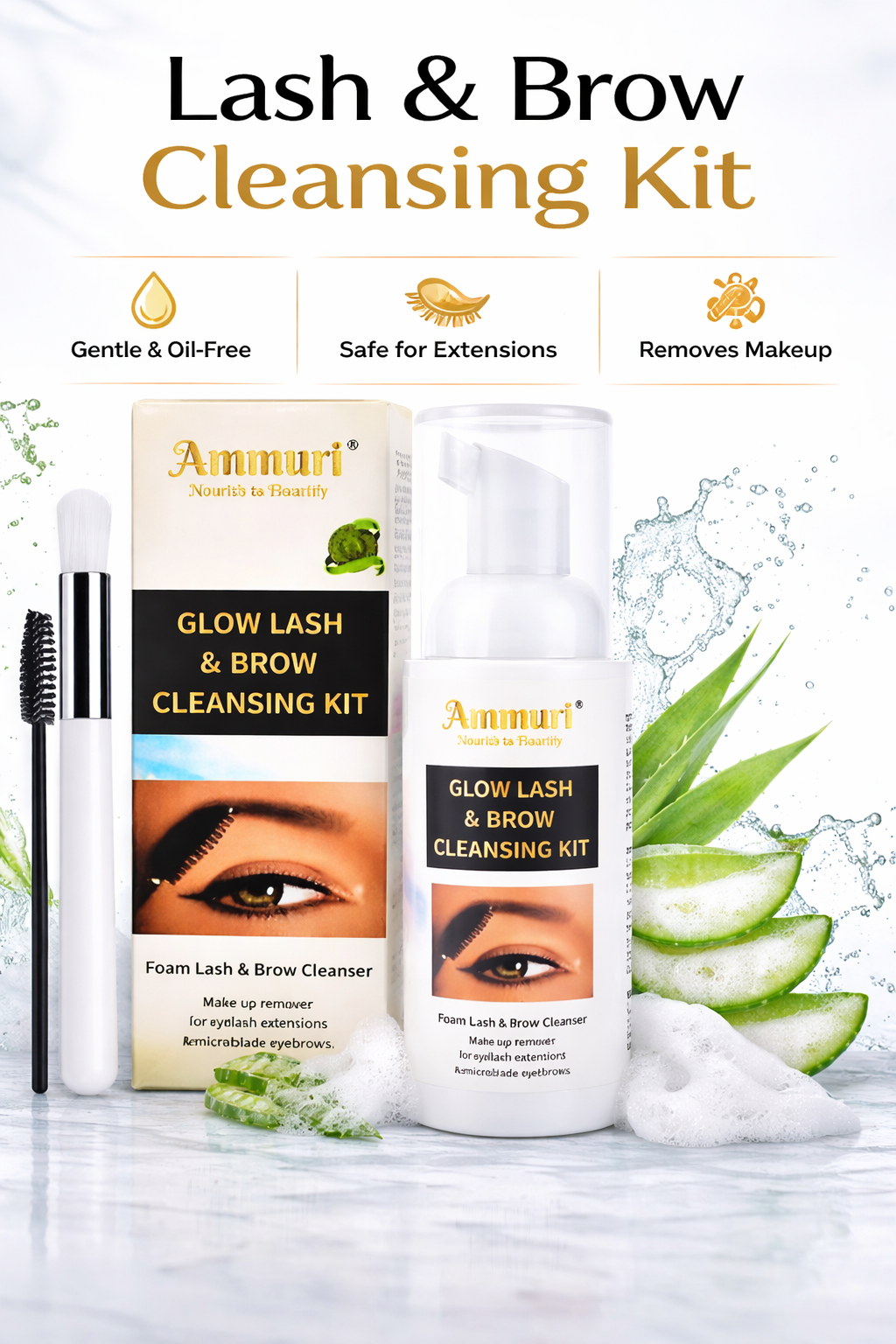 Ammuri Lash & Brow Cleansing Kit: Eyelash Extension Shampoo Kit