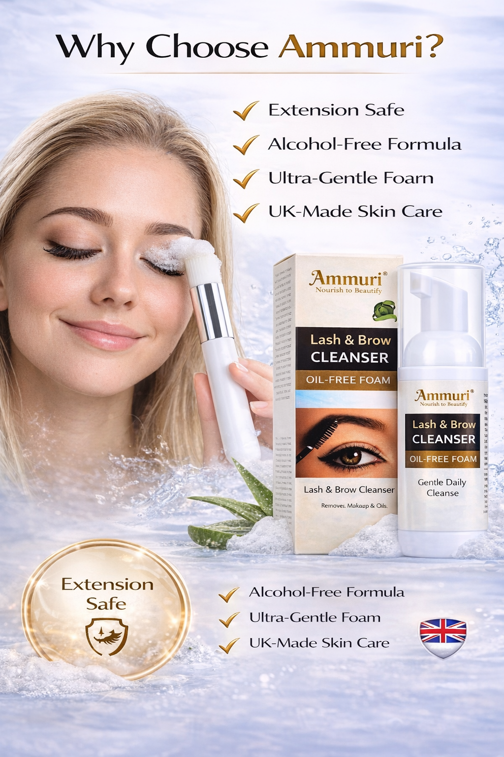 Ammuri Lash & Brow Cleansing Kit: Eyelash Extension Shampoo Kit