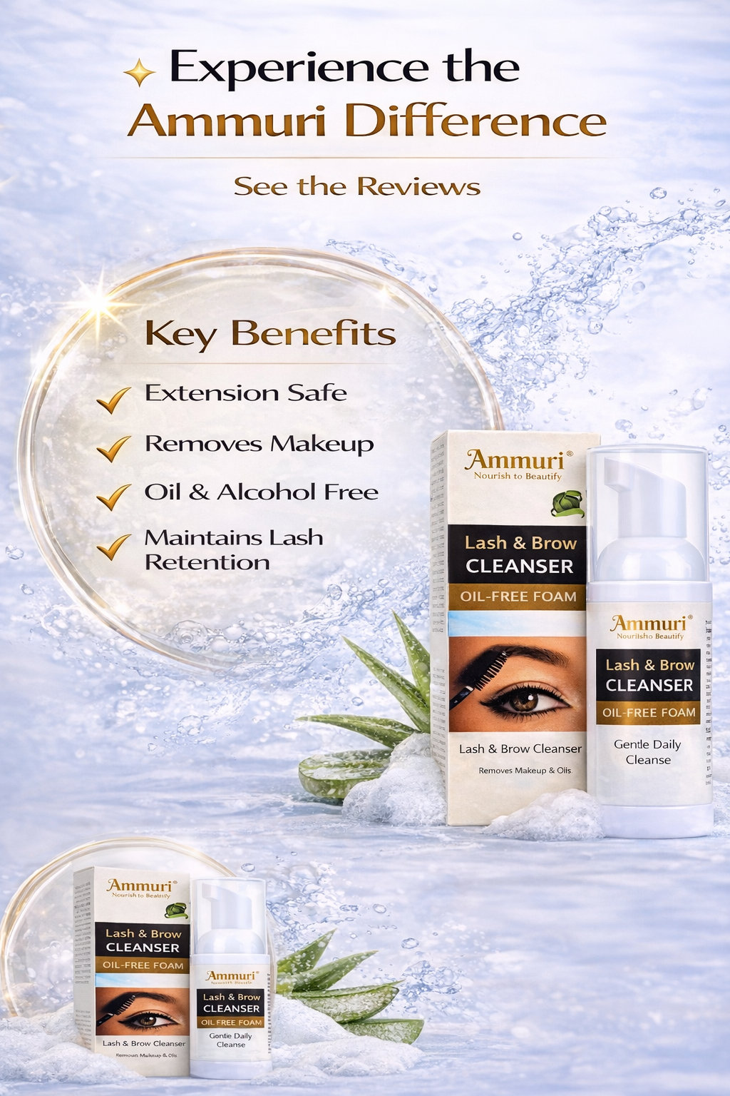 Ammuri Lash & Brow Cleansing Kit: Eyelash Extension Shampoo Kit